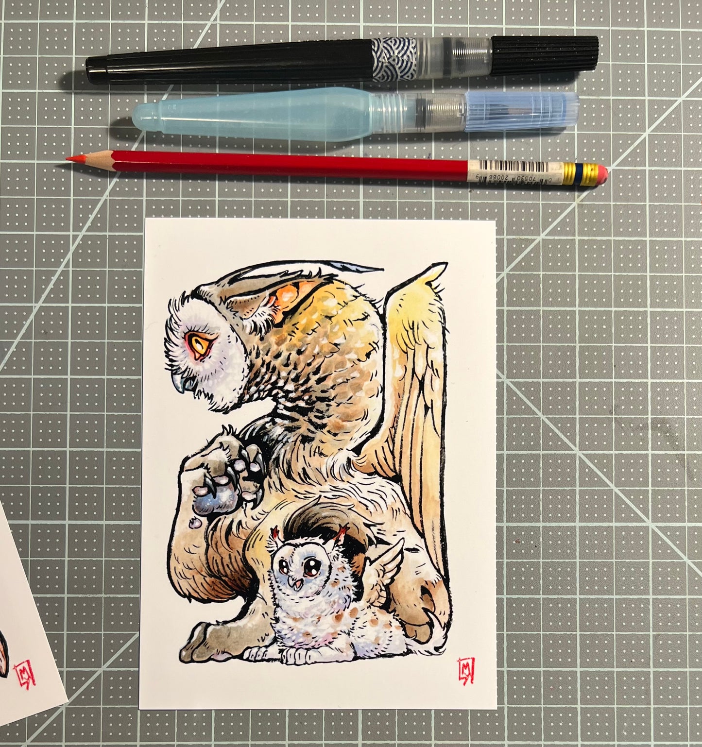 Owl griffin art print, 5x7