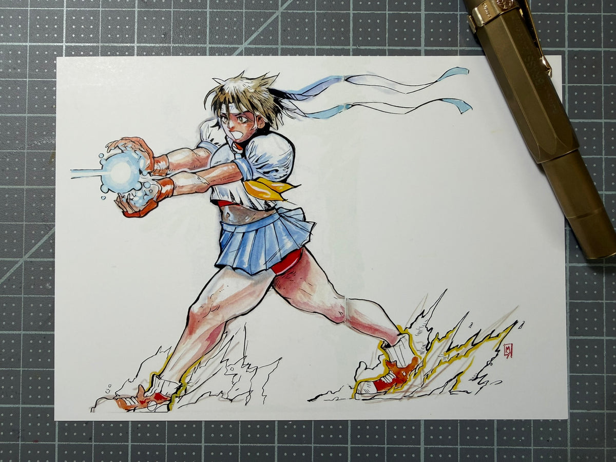 School girl martial artist art print, 5x7