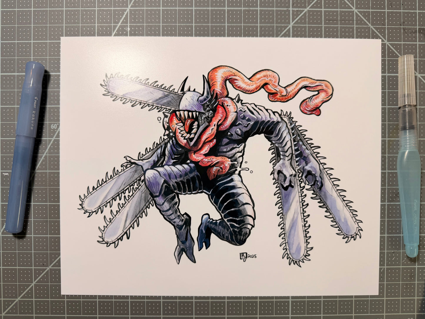 Black chainsaw devil art print, 8x10