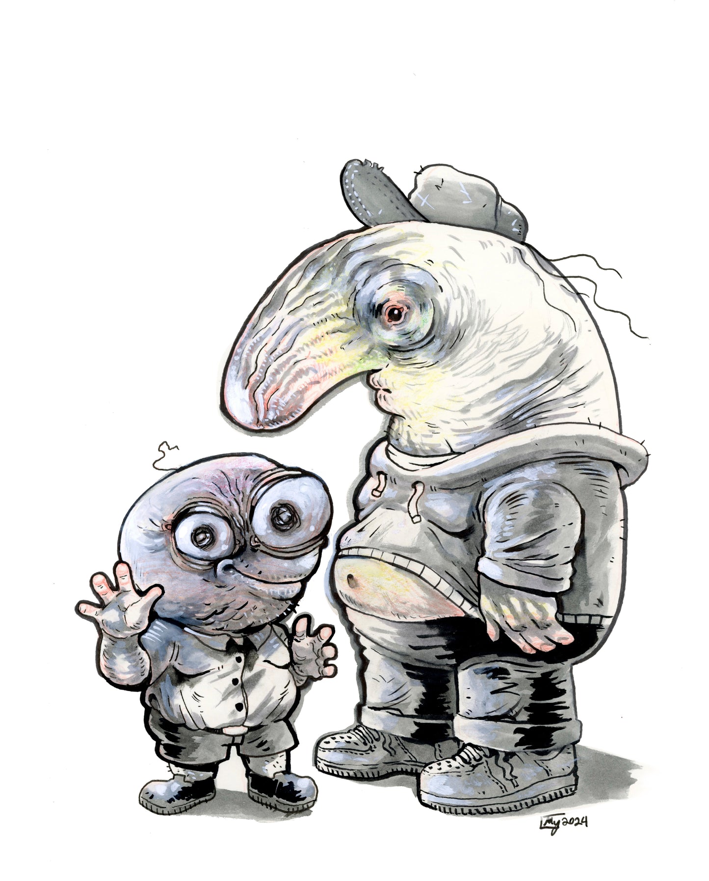 Grinning Chums Pim and Charlie art print, 8x10, 5x7