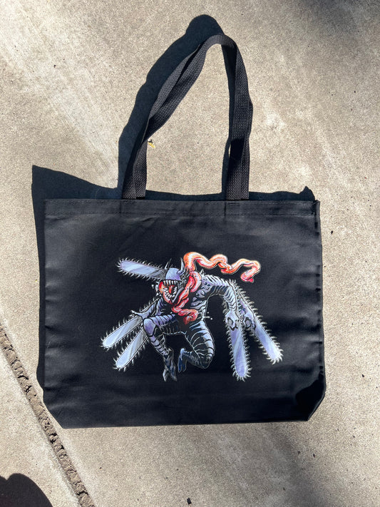 Chainsaw devil tote bag