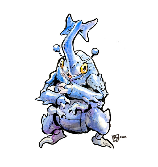 Blue Rhinoceros beetle guy art print, 5x7