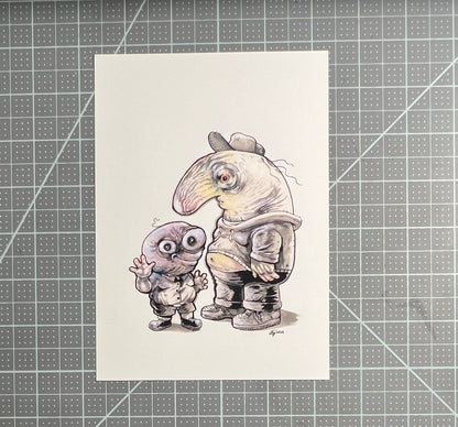 Grinning Chums Pim and Charlie art print, 8x10, 5x7