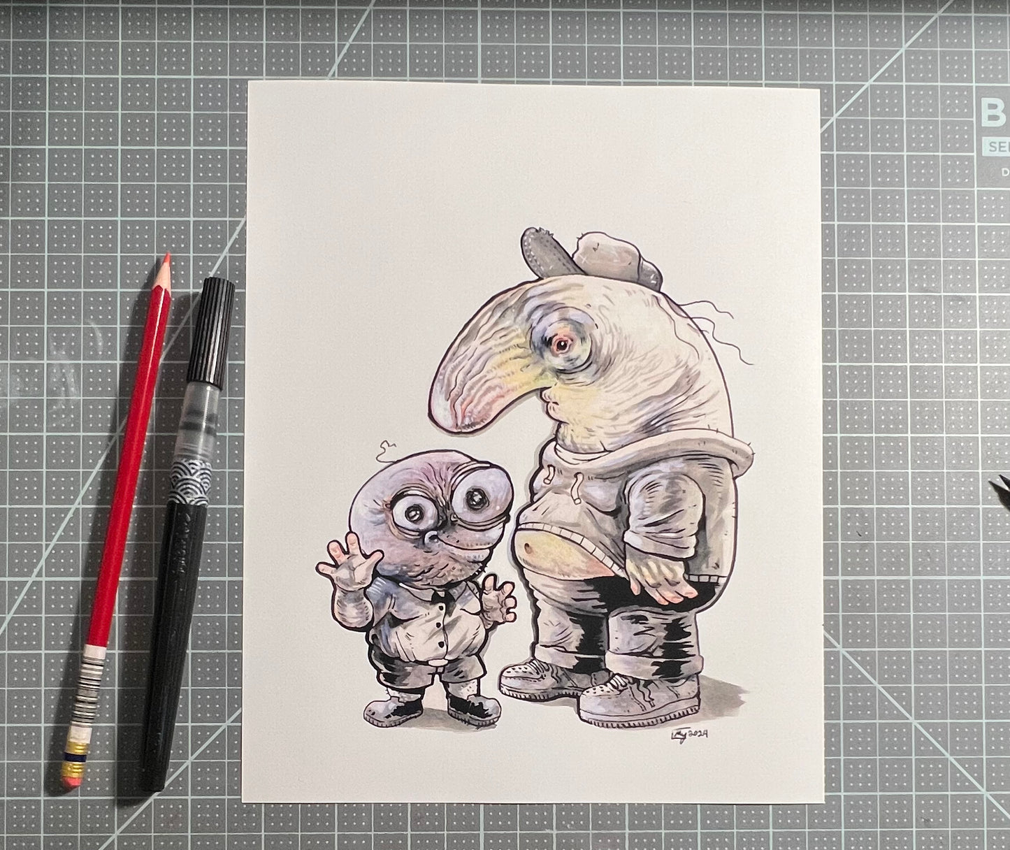 Grinning Chums Pim and Charlie art print, 8x10, 5x7