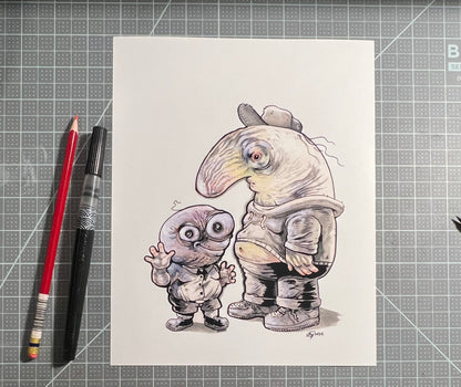 Grinning Chums Pim and Charlie art print, 8x10, 5x7