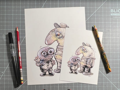 Grinning Chums Pim and Charlie art print, 8x10, 5x7