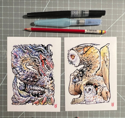 Owl griffin art print, 5x7