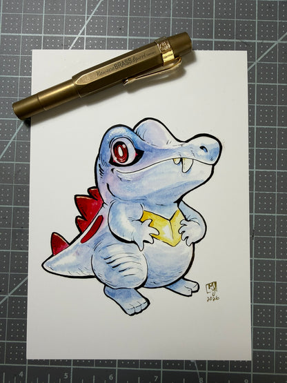 Little blue croc art print, 5x7