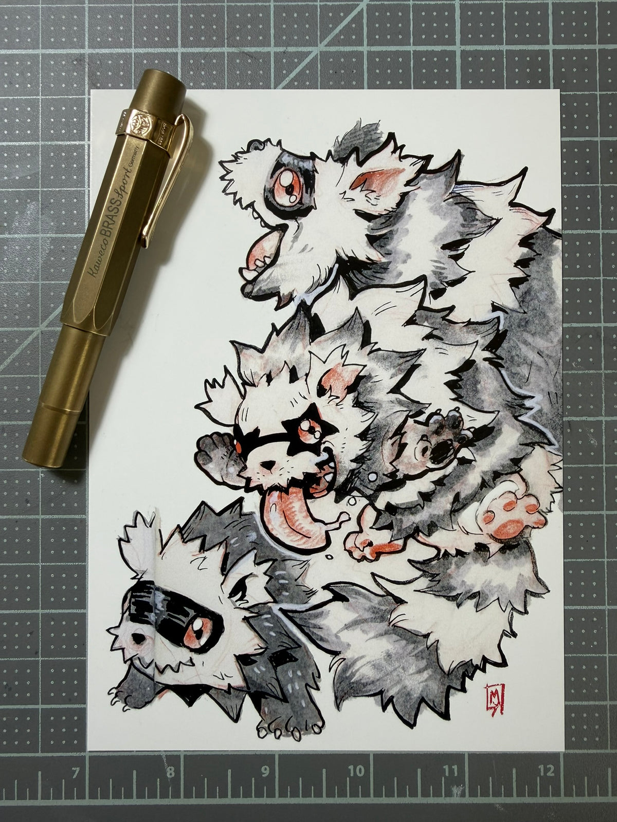 Punk rock raccoon dogs art print, 5x7