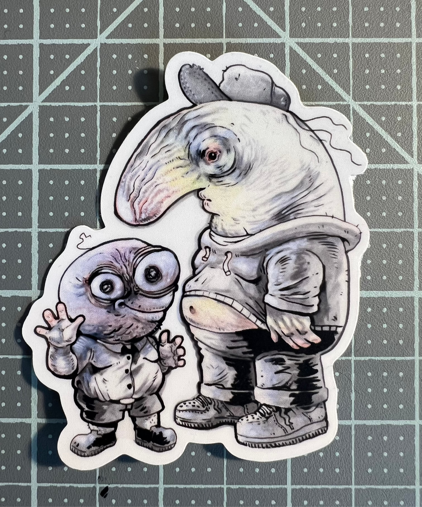 Grinning Chums, Pim and Charlie, art sticker