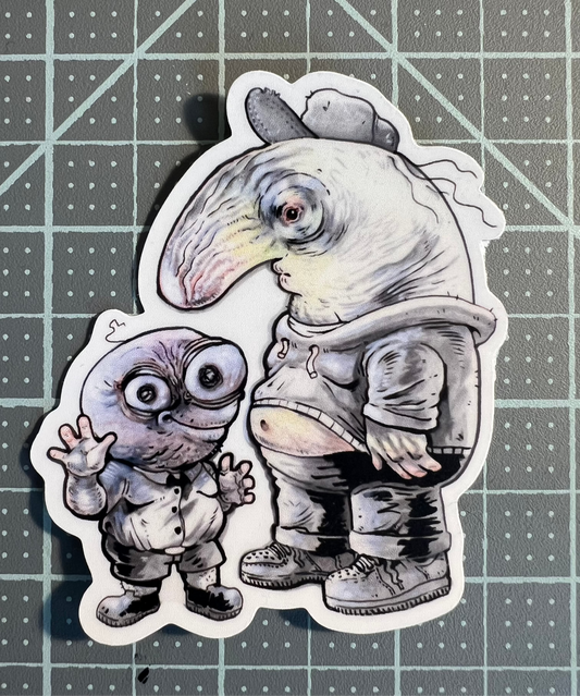 Grinning Chums, Pim and Charlie, art sticker