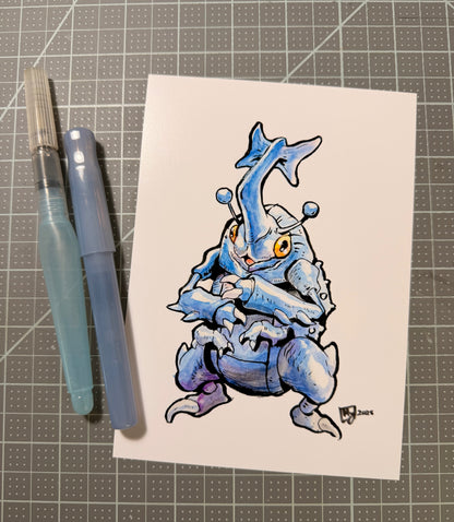 Blue Rhinoceros beetle guy art print, 5x7