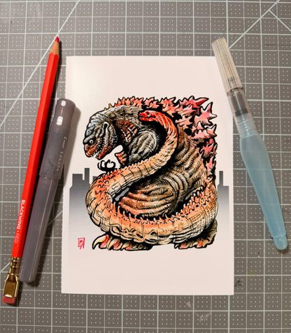 Large atomic lizard art print, 5x7