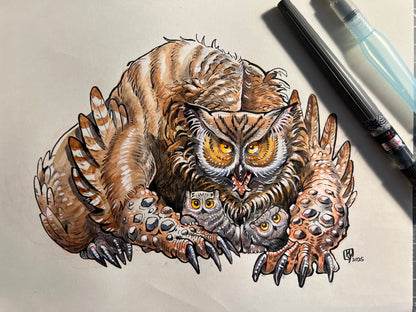 owl bear mother art print, 5x7