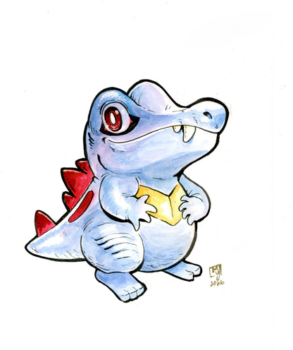 Little blue croc art print, 5x7