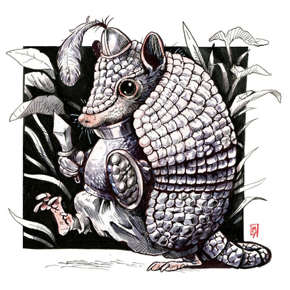 Armadillo knight art print 8x10, 5x7