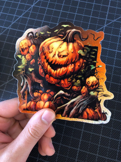 Pumpkin golem holographic vinyl sticker